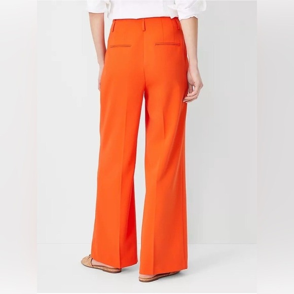 🌺one day sale Ann Taylor The Single Pleated Wide Leg Pant Size 8 Flame Azalea - Picture 2 of 9